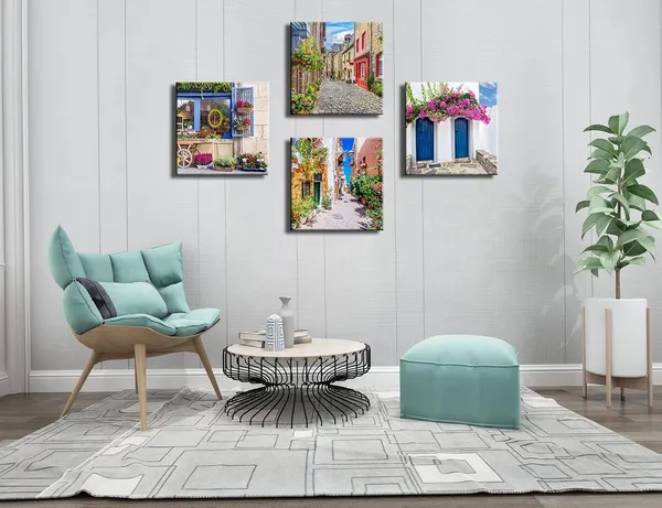 Multicolor_Italy_Tuscan_Wall_Art,_Colorful_Nature_Scenic_Framed_Pictures_Canvas_Prints,_Modern_Town_Street_Artwork_Paintings_|_For_Living_Room,_Bedroom,_Office_Wall_Decor