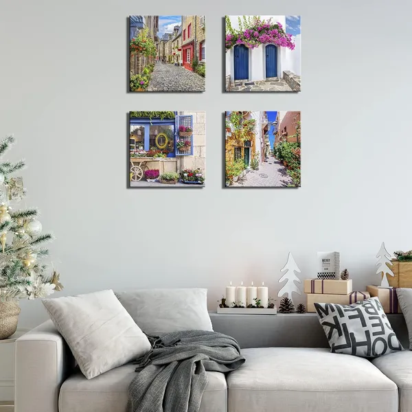 Multicolor_Italy_Tuscan_Wall_Art,_Colorful_Nature_Scenic_Framed_Pictures_Canvas_Prints,_Modern_Town_Street_Artwork_Paintings_|_For_Living_Room,_Bedroom,_Office_Wall_Decor