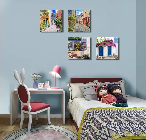 Multicolor_Italy_Tuscan_Wall_Art,_Colorful_Nature_Scenic_Framed_Pictures_Canvas_Prints,_Modern_Town_Street_Artwork_Paintings_|_For_Living_Room,_Bedroom,_Office_Wall_Decor