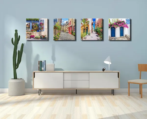 Multicolor_Italy_Tuscan_Wall_Art,_Colorful_Nature_Scenic_Framed_Pictures_Canvas_Prints,_Modern_Town_Street_Artwork_Paintings_|_For_Living_Room,_Bedroom,_Office_Wall_Decor