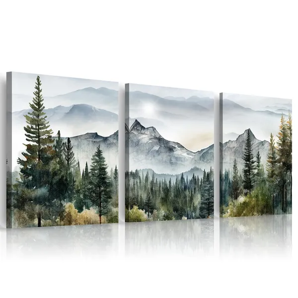 Multicolor_MHARTK66_Canvas_Wall_Art_|_For_Living_Room-Wall_Decorations_|_For_Office_Bedroom_|_Forest_Trees_Landscape_Painting-Modern_Home_Decor_Ready_To_Hang_Wall_Pictures_12"X16"X3_Panels