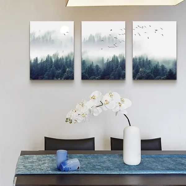 Multicolor_3_Piece_Canvas_Wall_Art_|_For_Living_Room_-_Misty_|_Forests_of_Evergreen_Coniferous_Trees_in_an_Ethereal_Landscape_-_Modern_Home_Decor_Stretched_and_Framed_Ready_to_Hang_-_12"x16"x3_Panels_Wall_Decor