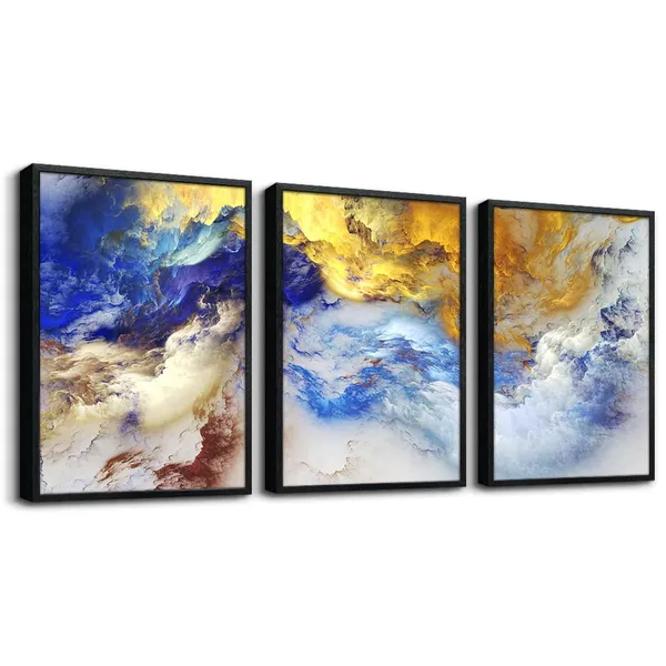 Multicolor_Black_Framed_Abstract_Wall_Art_|_For_Living_Room_Wall_Decorations_|_For_Bedroom_Office_Wall_Decor_Abstract_Watercolor_Painting_Wall_Pictures_Set_Of_3_Piece_Art_Prints_Contemporary_Home_Decor_12"X16"