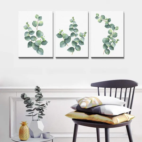Multicolor_3_Piece_framed_Canvas_Wall_Art_|_For_living_room_bathroom_Wall_Decor_Canvas_Prints_bedroom_Decorations_Office_kitchen_wall_Artwork_painting_Green_leaves_Picture_Watercolor_painting_Poster_Home_Decor