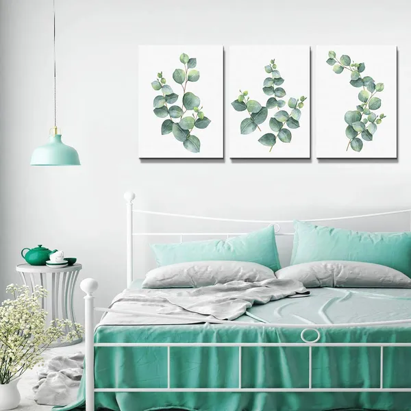 Multicolor_3_Piece_framed_Canvas_Wall_Art_|_For_living_room_bathroom_Wall_Decor_Canvas_Prints_bedroom_Decorations_Office_kitchen_wall_Artwork_painting_Green_leaves_Picture_Watercolor_painting_Poster_Home_Decor