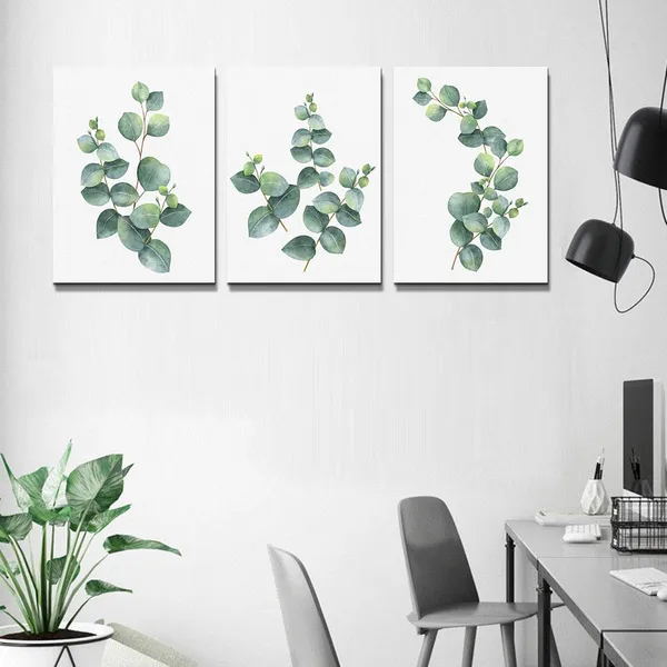 Multicolor_3_Piece_framed_Canvas_Wall_Art_|_For_living_room_bathroom_Wall_Decor_Canvas_Prints_bedroom_Decorations_Office_kitchen_wall_Artwork_painting_Green_leaves_Picture_Watercolor_painting_Poster_Home_Decor