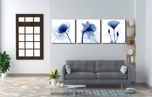 Multicolor_Blue_Flowers_3_Panels_Canvas_Print_Wall_Art_Modern_Pictures_Artwork_|_For_Living_Room_Bedroom_and_Home_Decorations_P3RFL057-6060