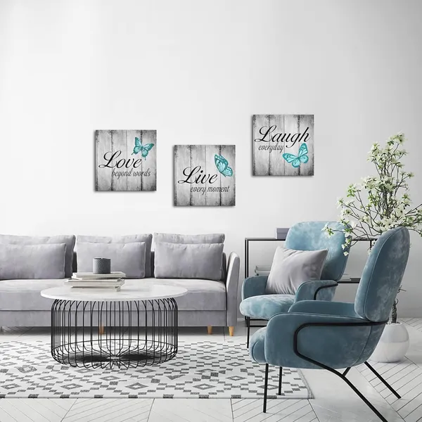 Multicolor_Conipit_3_Pieces_Butterfly_Wall_Art_Canvas_Teal_and_Grey_Paintings_Picture_Live_Love_Laugh_Quotes_Artwork_|_For_Bathroom_Living_Room_Office_Wall_Decor_Ready_to_Hang_12"L_x_12"W_x_3pcs