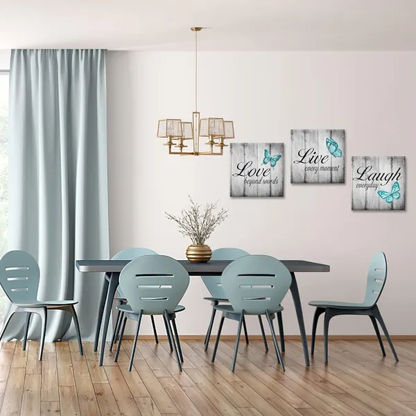 Multicolor_Conipit_3_Pieces_Butterfly_Wall_Art_Canvas_Teal_and_Grey_Paintings_Picture_Live_Love_Laugh_Quotes_Artwork_|_For_Bathroom_Living_Room_Office_Wall_Decor_Ready_to_Hang_12"L_x_12"W_x_3pcs