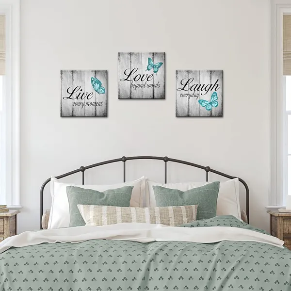 Multicolor_Conipit_3_Pieces_Butterfly_Wall_Art_Canvas_Teal_and_Grey_Paintings_Picture_Live_Love_Laugh_Quotes_Artwork_|_For_Bathroom_Living_Room_Office_Wall_Decor_Ready_to_Hang_12"L_x_12"W_x_3pcs