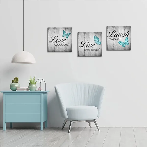 Multicolor_Conipit_3_Pieces_Butterfly_Wall_Art_Canvas_Teal_and_Grey_Paintings_Picture_Live_Love_Laugh_Quotes_Artwork_|_For_Bathroom_Living_Room_Office_Wall_Decor_Ready_to_Hang_12"L_x_12"W_x_3pcs
