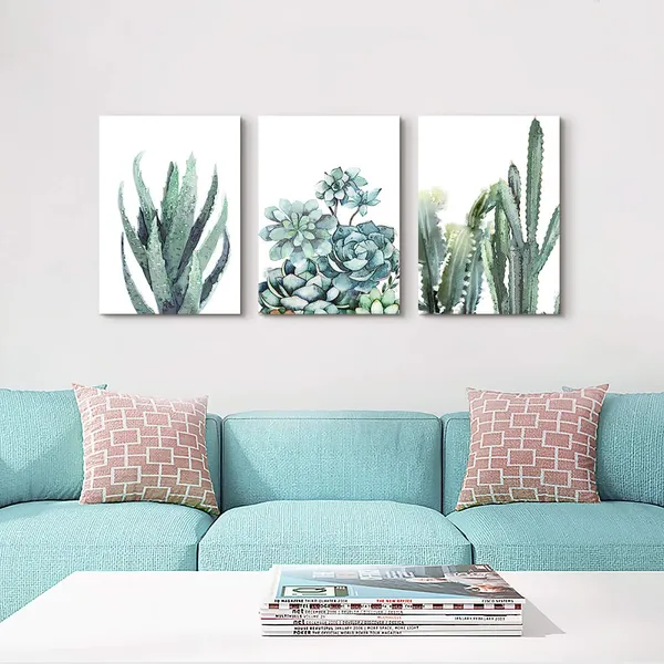 Multicolor_Canvas_Wall_Art_|_For_Living_Room_Bathroom_Wall_Decor_|_For_Bedroom_Kitchen_Artwork_Canvas_Prints_Green_Plant_Flowers_Painting_12"_x_16"_3_Pieces_Modern_Framed_Office_Home_Decorations_Family_Picture