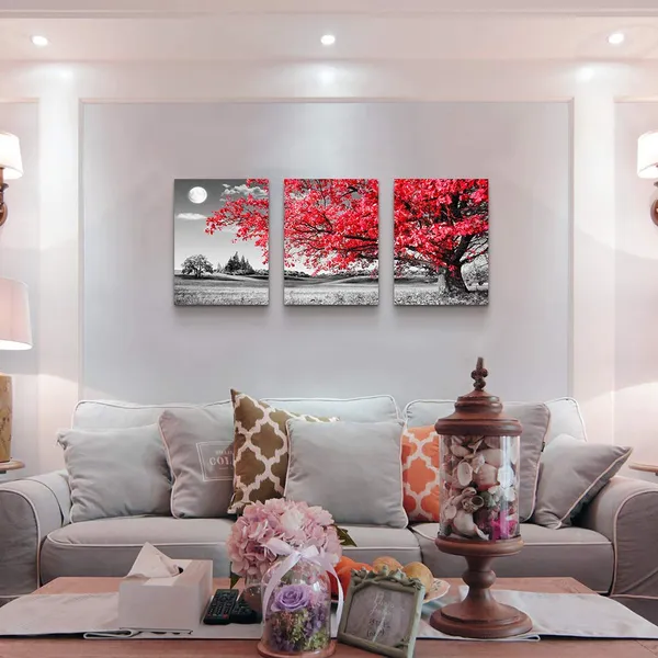 Multicolor_canvas_wall_art_|_For_living_room_Black_and_white_red_tree_moon_landscape_painting_bedroom_Wall_Decor_12"_x_16"3_Pieces_Ready_to_Hang_|_For_Decorations_bathroom_Works_office_family_kitchen_Prints_pictures