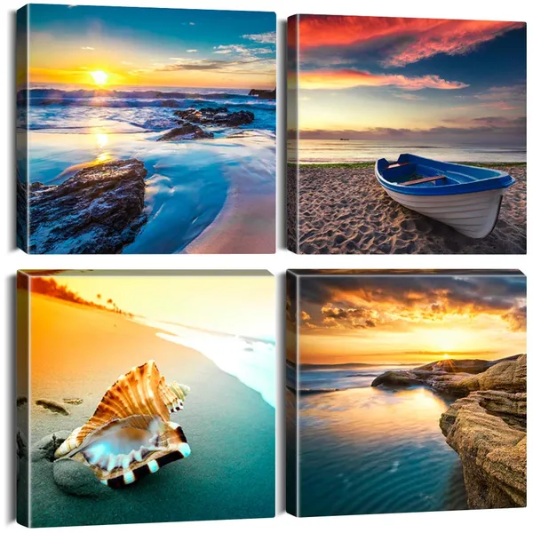 Multicolor_Artscope_4_Pieces_Canvas_Prints_Wall_Art_-_Picture_Painting-_Modern_Wall_Artwork_Framed_|_For_Bathroom_Home_Office_Decor_-_12_x_12_Inch_(Sunset_Seaside_Scenery,_12x12)