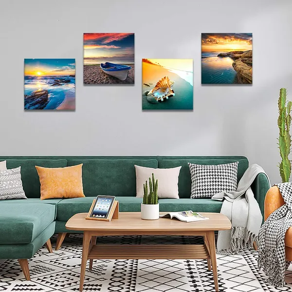 Multicolor_Artscope_4_Pieces_Canvas_Prints_Wall_Art_-_Picture_Painting-_Modern_Wall_Artwork_Framed_|_For_Bathroom_Home_Office_Decor_-_12_x_12_Inch_(Sunset_Seaside_Scenery,_12x12)