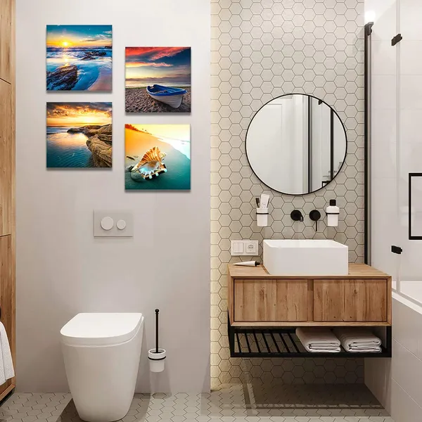 Multicolor_Artscope_4_Pieces_Canvas_Prints_Wall_Art_-_Picture_Painting-_Modern_Wall_Artwork_Framed_|_For_Bathroom_Home_Office_Decor_-_12_x_12_Inch_(Sunset_Seaside_Scenery,_12x12)