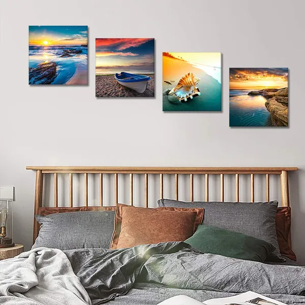 Multicolor_Artscope_4_Pieces_Canvas_Prints_Wall_Art_-_Picture_Painting-_Modern_Wall_Artwork_Framed_|_For_Bathroom_Home_Office_Decor_-_12_x_12_Inch_(Sunset_Seaside_Scenery,_12x12)