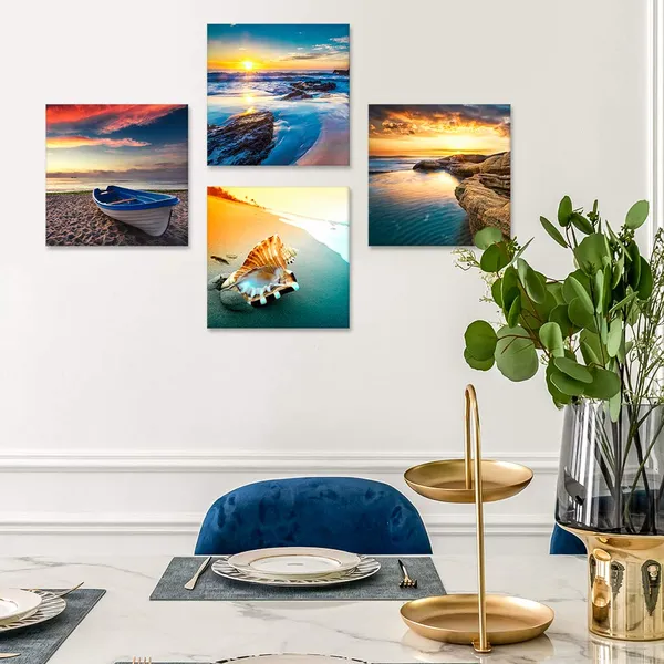 Multicolor_Artscope_4_Pieces_Canvas_Prints_Wall_Art_-_Picture_Painting-_Modern_Wall_Artwork_Framed_|_For_Bathroom_Home_Office_Decor_-_12_x_12_Inch_(Sunset_Seaside_Scenery,_12x12)