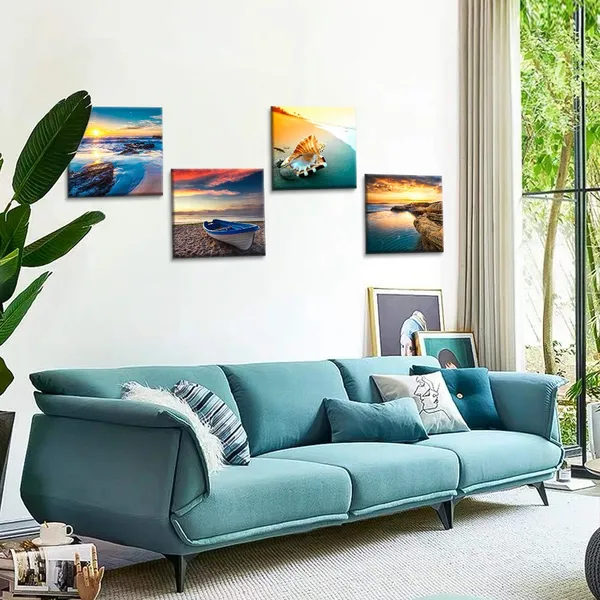 Multicolor_Artscope_4_Pieces_Canvas_Prints_Wall_Art_-_Picture_Painting-_Modern_Wall_Artwork_Framed_|_For_Bathroom_Home_Office_Decor_-_12_x_12_Inch_(Sunset_Seaside_Scenery,_12x12)