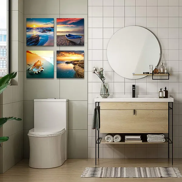 Multicolor_Artscope_4_Pieces_Canvas_Prints_Wall_Art_-_Picture_Painting-_Modern_Wall_Artwork_Framed_|_For_Bathroom_Home_Office_Decor_-_12_x_12_Inch_(Sunset_Seaside_Scenery,_12x12)