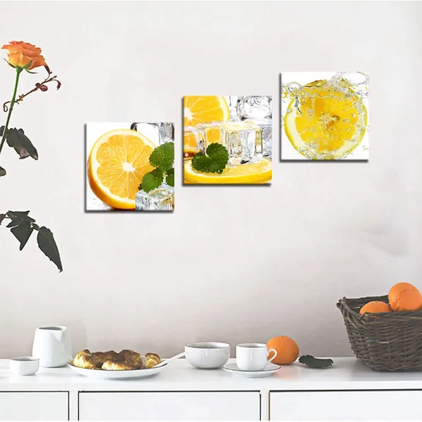 Multicolor_3_Pieces_Ice_Cube_Poster_Wall_Art_Slice_of_Lemon_in_Water_Isolated_Light_Yellow_Canvas_Painting_Fruit_Picture_Lemon_and_Ice_Cubes_Lemon_Kitchen_Home_Decor_Artwork_Framed_Ready_to_Hang-12"Wx12"Hx3pcs