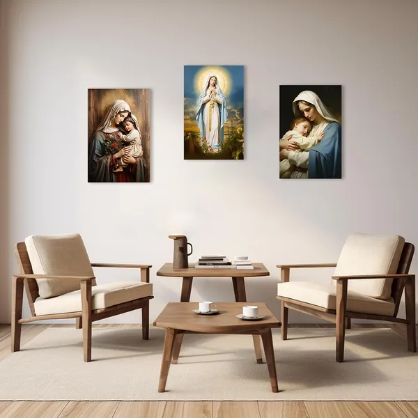 Multicolor_Virgin_Mary_Canvas_Wall_Art_3_Pieces_Jesus_Mother_Painting_Prints_Catholic_Spiritual_Pictures_Wall_Decor_|_For_Office_Church_Prayer_Room_Framed(2,_(12.00"_x_16.00"_x_3PCS))