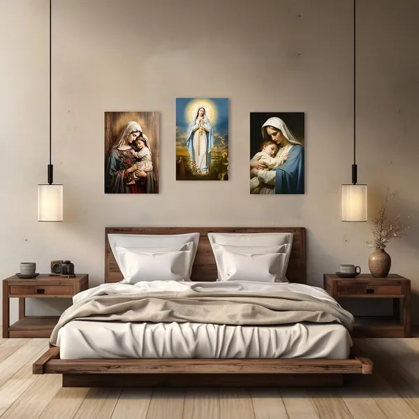 Multicolor_Virgin_Mary_Canvas_Wall_Art_3_Pieces_Jesus_Mother_Painting_Prints_Catholic_Spiritual_Pictures_Wall_Decor_|_For_Office_Church_Prayer_Room_Framed(2,_(12.00"_x_16.00"_x_3PCS))