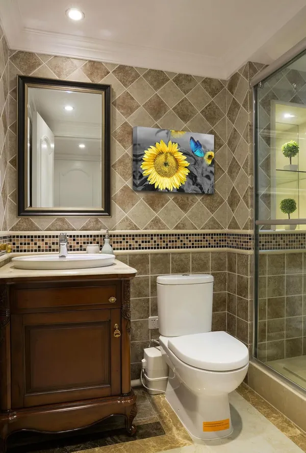 Multicolor_Canvas_Wall_Art_Sunflower_Blue_Butterfly_Yellow_Flowers_Pictures_Black_and_White_Painting_Prints_Framed_Artwork_|_For_Bedroom_Kitchen_Dinning_Room_Living_Room_Office_Home_Decor-_16"X12",_One_Panel,_Gallery_Wrapped