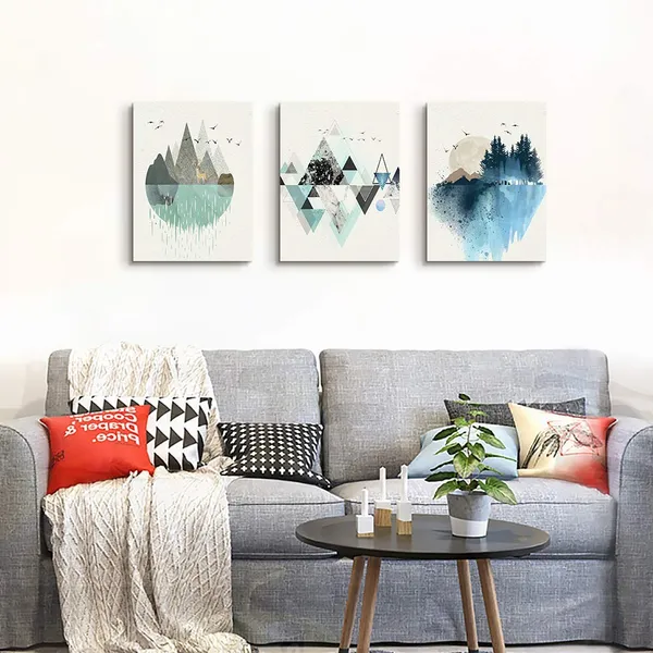 Multicolor_MHARTK66_Abstract_Mountain_in_Daytime_3_Panels_Canvas_Prints_Wall_Art_Paintings_(Green,_12x16_inch)