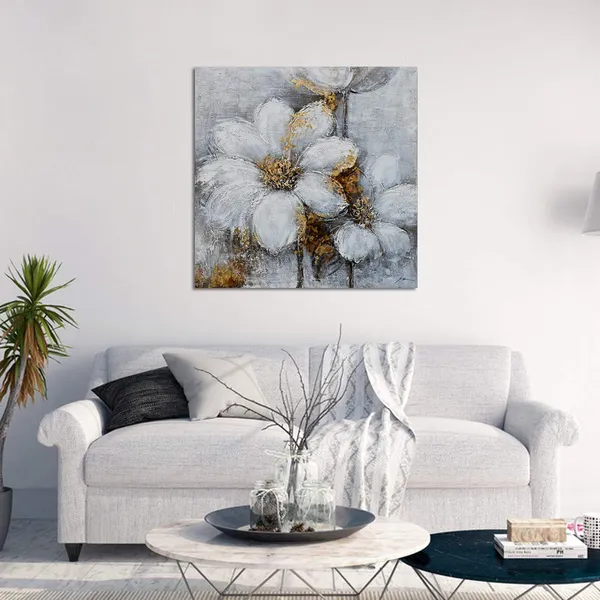 Multicolor_Arts_Canvas_Wall_Art_Daisy_White_Bloosom_Flowers_Artwork_Painting_Prints_Modern_Floral_Picture_Framed_|_For_Bedroom_Kitchen_Dinning_Room_Office_Home_Decor