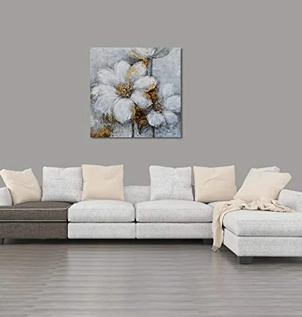 Multicolor_Arts_Canvas_Wall_Art_Daisy_White_Bloosom_Flowers_Artwork_Painting_Prints_Modern_Floral_Picture_Framed_|_For_Bedroom_Kitchen_Dinning_Room_Office_Home_Decor