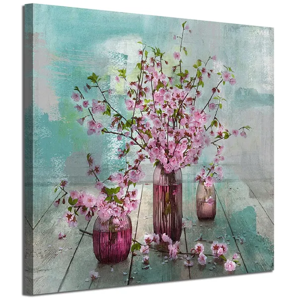 Multicolor_Acocifi_Pink_Flower_Canvas_Wall_Art_Florals_Abstract_Picture_Teal_Turquoise_Watercolor_Peach_Bloosom_Painting_Artwork_Framed_|_For_Bathroom_Living_Room_Bedroom_Kitchen_Nursery_Home_Office_Decor_14"x14"