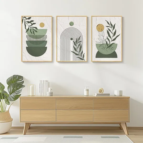 Multicolor_Framed_Sage_Green_Large_Boho_Canvas_Wall_Art,_Set_of_3_Piece_Bohemian_Beige_Green_Prtins_Paintings_Artwork_|_For_Walls,_Boho_Wall_Hanging_Pictures_|_For_Living_Room,_Hallway,_Bedroom_Wall_Decor_16x24_Inch
