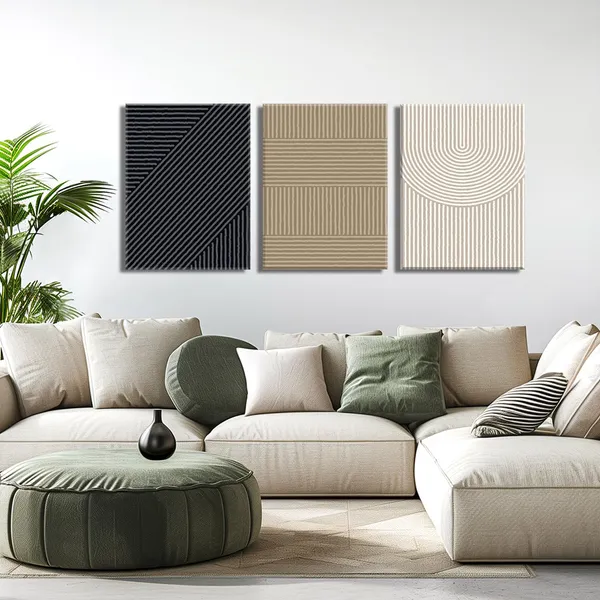 Multicolor_Boho_Modern_Wall_Art_Set_of_3_Abstract_Line_Wall_Decor_Minimalist_Neutral_Canvas_Pictures_Beige_Brown_Black_Poster_Mid_Century_Painting_Print_Artwork_|_For_Bedroom_Living_Room_Framed_12x16_in