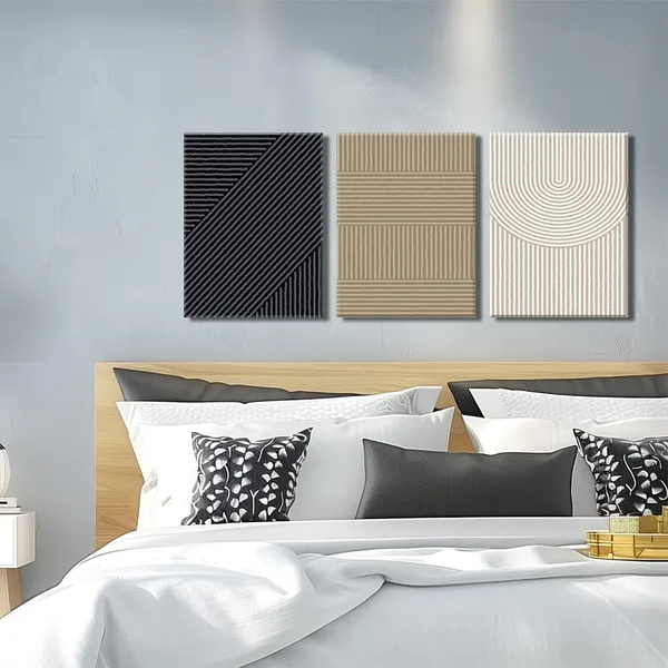 Multicolor_Boho_Modern_Wall_Art_Set_of_3_Abstract_Line_Wall_Decor_Minimalist_Neutral_Canvas_Pictures_Beige_Brown_Black_Poster_Mid_Century_Painting_Print_Artwork_|_For_Bedroom_Living_Room_Framed_12x16_in