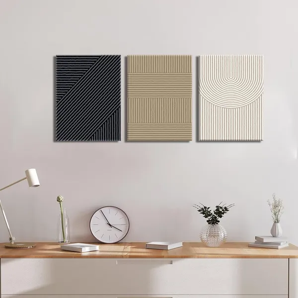Multicolor_Boho_Modern_Wall_Art_Set_of_3_Abstract_Line_Wall_Decor_Minimalist_Neutral_Canvas_Pictures_Beige_Brown_Black_Poster_Mid_Century_Painting_Print_Artwork_|_For_Bedroom_Living_Room_Framed_12x16_in