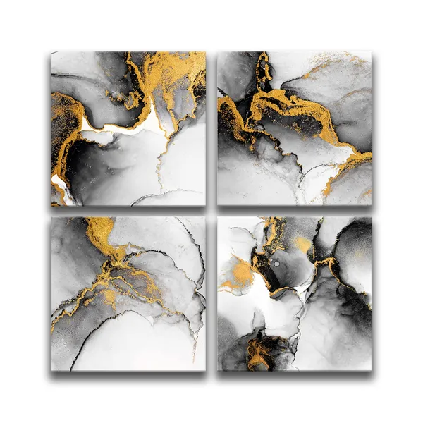 Multicolor_Oilpa_Art_Abstract_Wall_Art_Canvas_White_and_Gold_|_For_Bathroom_Decor_12x12_Modern_Abstract_Canvas_Painting_Watercolor_Picture_Framed_Artwork_Kitchen_Home_Decor_4_Pieces_Set