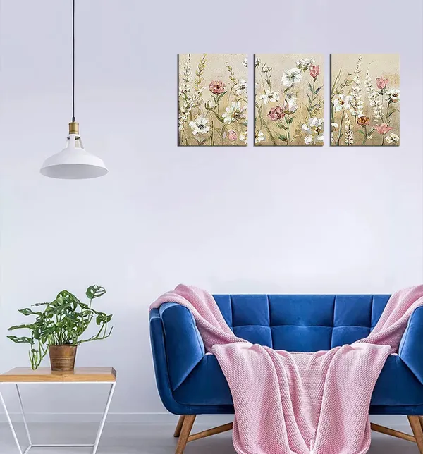 Multicolor_Flowers_Wall_Art_Pink_White_Canvas_Art_Modern_Floral_Canvas_Picture_Contemporary_Canvas_Artwork_|_For_Bedroom_Living_Room_Bathroom_Kitchen_Home_Office_Wall_Decor_Framed_Ready_to_Hang_36"W_x_16"H