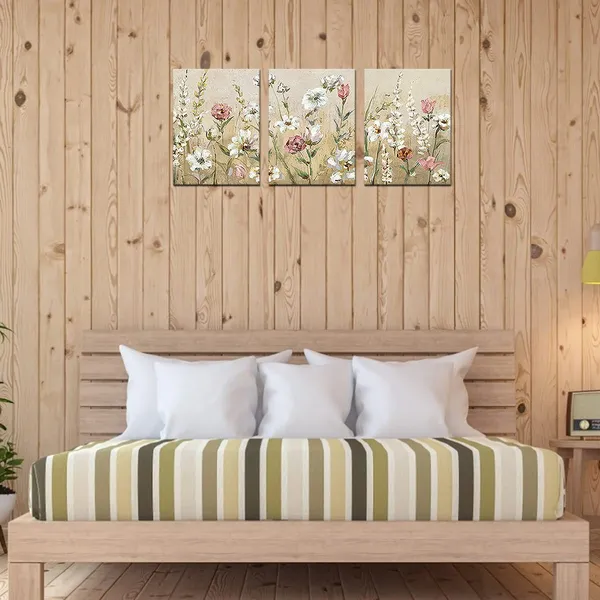 Multicolor_Flowers_Wall_Art_Pink_White_Canvas_Art_Modern_Floral_Canvas_Picture_Contemporary_Canvas_Artwork_|_For_Bedroom_Living_Room_Bathroom_Kitchen_Home_Office_Wall_Decor_Framed_Ready_to_Hang_36"W_x_16"H