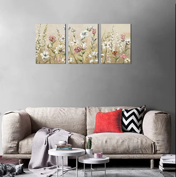 Multicolor_Flowers_Wall_Art_Pink_White_Canvas_Art_Modern_Floral_Canvas_Picture_Contemporary_Canvas_Artwork_|_For_Bedroom_Living_Room_Bathroom_Kitchen_Home_Office_Wall_Decor_Framed_Ready_to_Hang_36"W_x_16"H