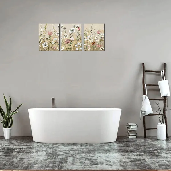 Multicolor_Flowers_Wall_Art_Pink_White_Canvas_Art_Modern_Floral_Canvas_Picture_Contemporary_Canvas_Artwork_|_For_Bedroom_Living_Room_Bathroom_Kitchen_Home_Office_Wall_Decor_Framed_Ready_to_Hang_36"W_x_16"H