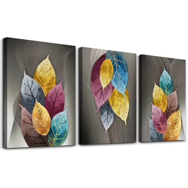 Multicolor_Canvas_Wall_Art_|_For_Living_Room_Family_Wall_Decor_|_For_Bedroom_Kitchen_Artwork_Abstract_Color_Leaves_Canvas_Prints_Painting_Modern_Office_Wall_Pictures_Bathroom_Home_Decorations_12"_X_16"_3_Pieces