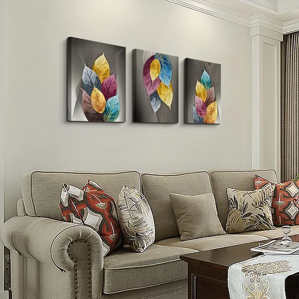 Multicolor_Canvas_Wall_Art_|_For_Living_Room_Family_Wall_Decor_|_For_Bedroom_Kitchen_Artwork_Abstract_Color_Leaves_Canvas_Prints_Painting_Modern_Office_Wall_Pictures_Bathroom_Home_Decorations_12"_X_16"_3_Pieces