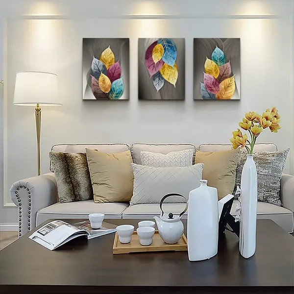 Multicolor_Canvas_Wall_Art_|_For_Living_Room_Family_Wall_Decor_|_For_Bedroom_Kitchen_Artwork_Abstract_Color_Leaves_Canvas_Prints_Painting_Modern_Office_Wall_Pictures_Bathroom_Home_Decorations_12"_X_16"_3_Pieces