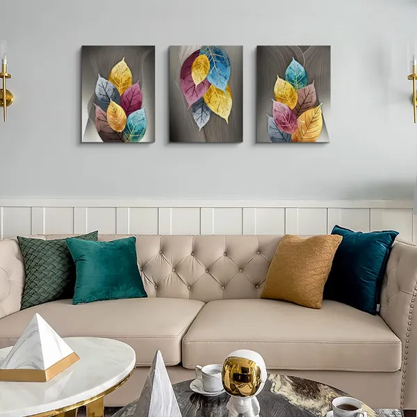 Multicolor_Canvas_Wall_Art_|_For_Living_Room_Family_Wall_Decor_|_For_Bedroom_Kitchen_Artwork_Abstract_Color_Leaves_Canvas_Prints_Painting_Modern_Office_Wall_Pictures_Bathroom_Home_Decorations_12"_X_16"_3_Pieces