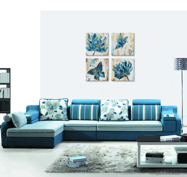 Multicolor_Hand-painted_Blue_Butterfly_Wall_Art_Flower_Oil_Painting_on_Canvas_Gold_Texture_Floral_Artwork