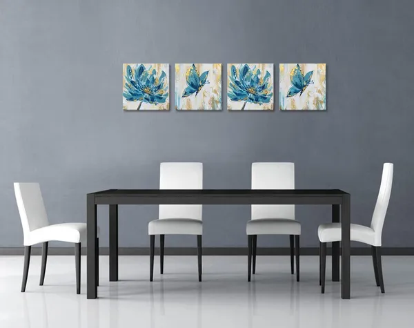 Multicolor_Hand-painted_Blue_Butterfly_Wall_Art_Flower_Oil_Painting_on_Canvas_Gold_Texture_Floral_Artwork