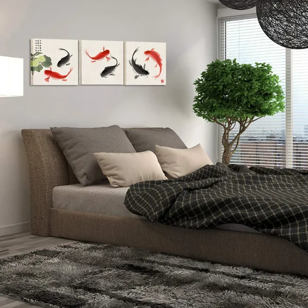 Multicolor_Kreative_Arts_Happy_Fish_3_Piece_Giclee_Canvas_Prints_Wall_Art_Animals_Pictures_Traditional_Chinese_Paintings_|_For_Bedroom_Kitchen_Bathroom_Home_Decorations_Ready_to_Hang_(12x12inchx3pcs)