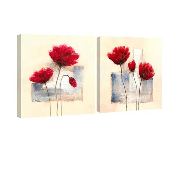 Multicolor_12x12inchx2pcs_(30x30cmx2pcs)_:_-_Charming_Spring_Modern_2_Panels_Stretched_and_Framed_Giclee_Canvas_Prints_Artwork_Abstract_Floral_Oil_Paintings_Style_Picture_Photo_on_Canvas_Wall_Art_|_For_Bedroom_Home_Decorations_2pcs/set
