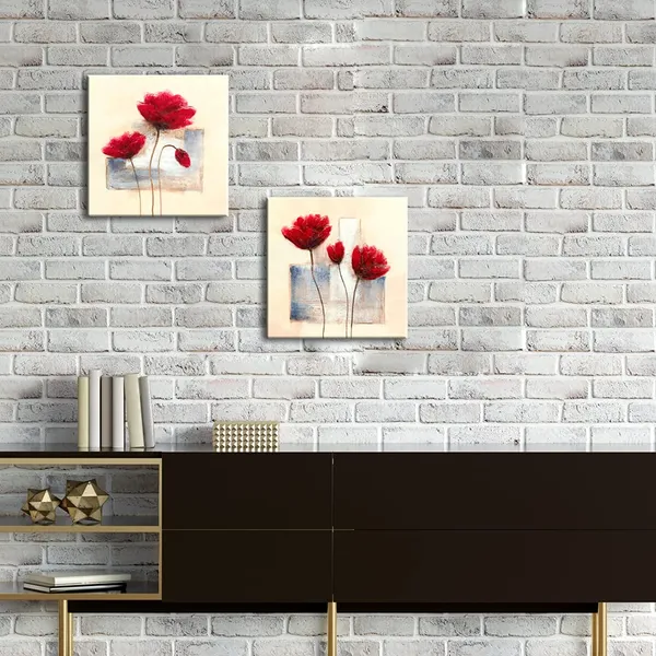 Multicolor_12x12inchx2pcs_(30x30cmx2pcs)_:_-_Charming_Spring_Modern_2_Panels_Stretched_and_Framed_Giclee_Canvas_Prints_Artwork_Abstract_Floral_Oil_Paintings_Style_Picture_Photo_on_Canvas_Wall_Art_|_For_Bedroom_Home_Decorations_2pcs/set